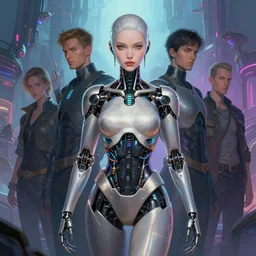 portrait of a cyborg in a scenic dystopian neon environment, intricate, elegant, highly detailed, centered, digital painting, artstation, concept art, smooth, sharp focus, illustration, artgerm, tomasz alen kopera, peter mohrbacher, donato giancola, joseph christian leyendecker, wlop,