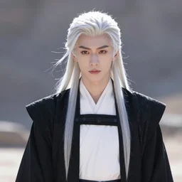 a portrait of a young handsome prince, white fringy hair, white shirt under a black tunic, smooth, epic landscape, backlit, incredible lighting, strong rim light, highly detailed, god rays, digital painting, HDRI, by Heise Jinyao, Heise-Lian Yan Fang, Feimo, Richard Taddei, vivid colors, high contrast, 8k resolution, intricate, photorealistic