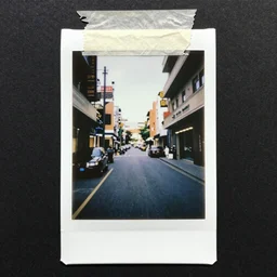 polaroid street photo teared and glued with tape