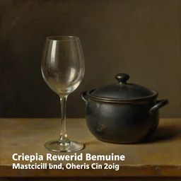 classic still life painting of a wine glass and pot