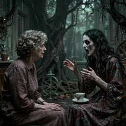 when your mother-in-law comes to a visit watching you, horror theme, detailed, surrealistic, evil, intricate, 4k