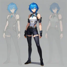 concept art of a anime character with blue hair