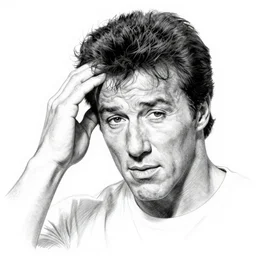 a pencil sketch of Sylvester Stallone scratching his head