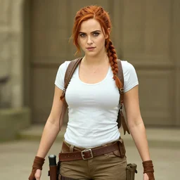 bella thorne cosplay doing a lara croft cosplay, photograph by peter coulson