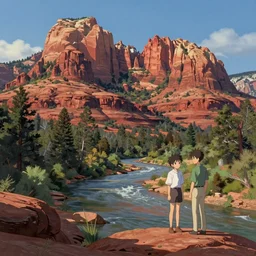 concept art painting of a sedona red rock rivers, realistic, detailed, cel shaded, in the style of makoto shinkai and greg rutkowski and james gurney