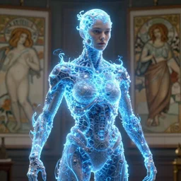 a hyper - realistic character concept art portrait of an antimatter being with an energy body, the body emits a blue light, depth of field background, artstation, award - winning realistic sci - fi concept art by jim burns and greg rutkowski, beksinski, a realism masterpiece, james gilleard, bruegel, alphonse mucha, and yoshitaka amano.