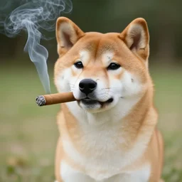 a shiba inu dog smoking a cigar