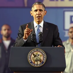 A highly detailed screenshot of Obama giving a speech in GTA V