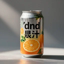 a soda can labeled'dnd juice ', orange, photo