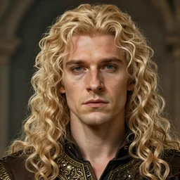 Viserys Targaryen in rapture, very detailed sharp angular masculine face, hooked nose and square jaw long fluffy curly blond hair, light blond hair, gorgeous, beautiful, intricate, highly detailed, digital painting, artstation, concept art, sharp focus, illustration, art by greg rutkowski and alphonse mucha