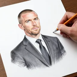 ryan giggs wearing a formal suit. court sketch artist. pencil on paper.