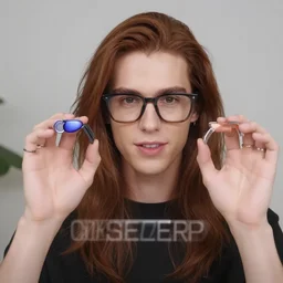 a screenshot of a handsome guy with chestnut hair long hair glasses showing gadgets in 5 minutes craft video