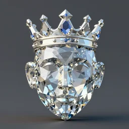 many - sided gemstone that shaped like a face wearing a crown, 3 d render
