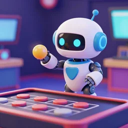 a picture of a cute colorful humanlike robot playing with the atari 2 6 0 0 game breakout