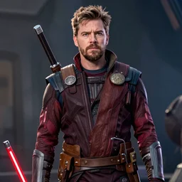 glenn howerton as starlord in guardians of the galaxy, cinestill colour, anamorphic