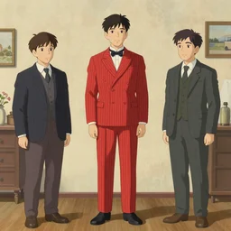 artwork by Michael Whelan, Bob Larkin and Tomer Hanuka, of a solo individual portrait of man, wearing a 1920s red striped outfit, dapper, simple illustration, domestic, nostalgic, full of details, by Makoto Shinkai and thomas kinkade, Matte painting, trending on artstation and unreal engine