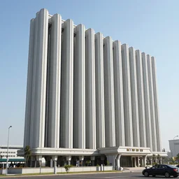 giant sci - fi building modeled after a steam radiator