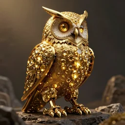 robotic steampunk golden gem - encrusted owl sorcerer