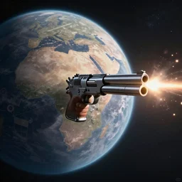 planet that shoot like a gun, 4k, photo-realistic