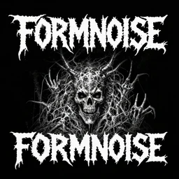 black background white text written FORMNOISE detailed, death metal, evil