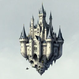 a levitating raven castle, sci - fi by moebius