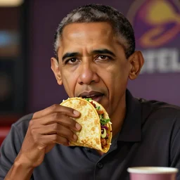 portrait of Barack Obama eating at taco bell cartoon