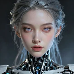 a robotic goddess emitting light, highly detailed, digital painting, smooth, sharp, beautiful face, expressive eyes, highly intricate, art by Boris Vallejo and alex gray
