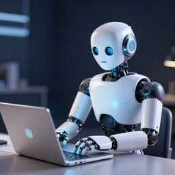 Robot scrolling through reddit on his laptop in the middle of the night