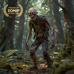 zombie in a forest, trending on artstation, concept art, sharp focus, extremely detailed, illustration, award winning photograph, unreal 5 render, james gurney, artgerm, rhads, greg rutkowski