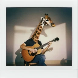 a giraffe playing a guitar, polaroid