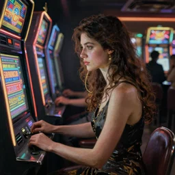 woman at slot machine, intricate cyberpunk painting by john singer sargent