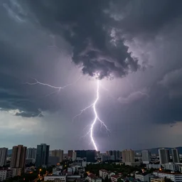thunderstorm approaching a city, clouds, photography, hd, realistic, by karcz, michal, by lacoste, raphael