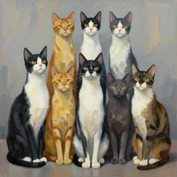 artwork of really tall sitting cats by anato finnstark, thick brush, 4 k resolution