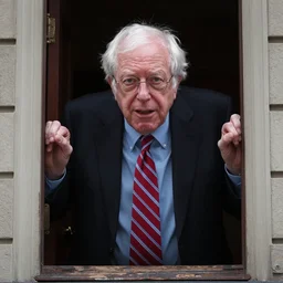 bernie sanders as a monster emerging from a closet