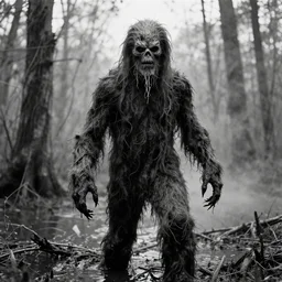 a b&w photo of the swamp thing
