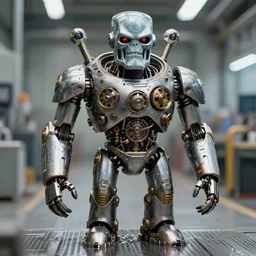 h. r. giger esque full front view of a friendly happy emerald ultron from age of ultron fresh of the production line washed clean shiny _ clockwork steampunk, t - 8 0 0, robocop, robot hands