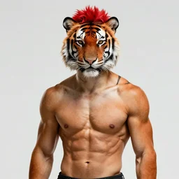 goth male tiger with slim slightly muscular build, detailed spiky red hair, detailed fluffy orange fur, black stripes, pointy rounded ears, piercings, spiky choker, crop top with a skull on it, baggy pants, furry, kemono, anthro, 4k
