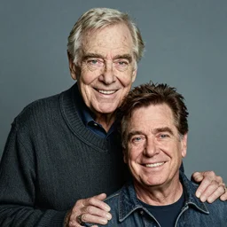 smiling David Attenborough holding up Gary Coleman by the head,