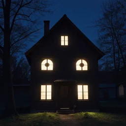 House with eyes, night, backlight by Stalenhag, Simon