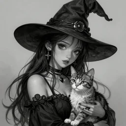 A extremely beautiful portrait of a cute witch and her cat, surreal, ultradetailed, intricate, elegant, lithe, detailed, digital painting, artstation, concept art, smooth, sharp focus, illustration