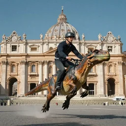gotye riding a raptor through the Vatican