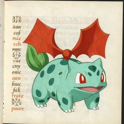 High-resolution scan of a Voynich manuscript page with detailed illustrations of the Pokemon Bulbasaur