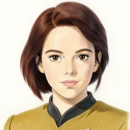 emma stone, starfleet officer, finely illustrated face, highly detailed, colored pencil, studio ghibli, tankobon, in the style of ilya kuvshinov and krenz cushart and william - adolphe bouguereau and alphonse mucha