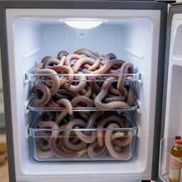 open fridge full of worms, ray traced, global illumination, detailed, 4k