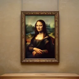 wide shot of the original painting of mona lisa hanging on the wall, the wall is on fire, smoke, haze, cinematic