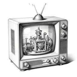steampunk mechanical electrical television set detailed drawing by leonardo da vinci
