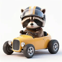 cute and funny, racoon wearing a helmet driving ( riding in ) a tiny hot rod with oversized engine, ratfink style by ed roth, centered award winning watercolor pen illustration, isometric illustration by chihiro iwasaki, edited by craola, tiny details by artgerm and watercolor girl, symmetrically isometrically centered