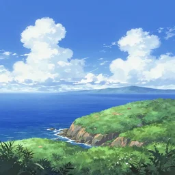 anime landscape ocean blue sky stunning beautiful detailed