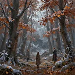 withering autumnal forest, cold, frost, d & d, fantasy, highly detailed, digital painting, trending on artstation, concept art, sharp focus, illustration, art by artgerm and greg rutkowski and magali villeneuve