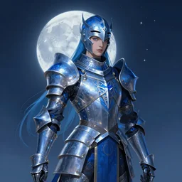 Portrait of a Fantasy azure knight, moonlit, HD, illustration, epic, D&D, fantasy, intricate, elegant, highly detailed, digital painting, artstation, concept art, smooth, sharp focus, illustration, art by artgerm and greg rutkowski and alphonse mucha, monster hunter illustrations art book